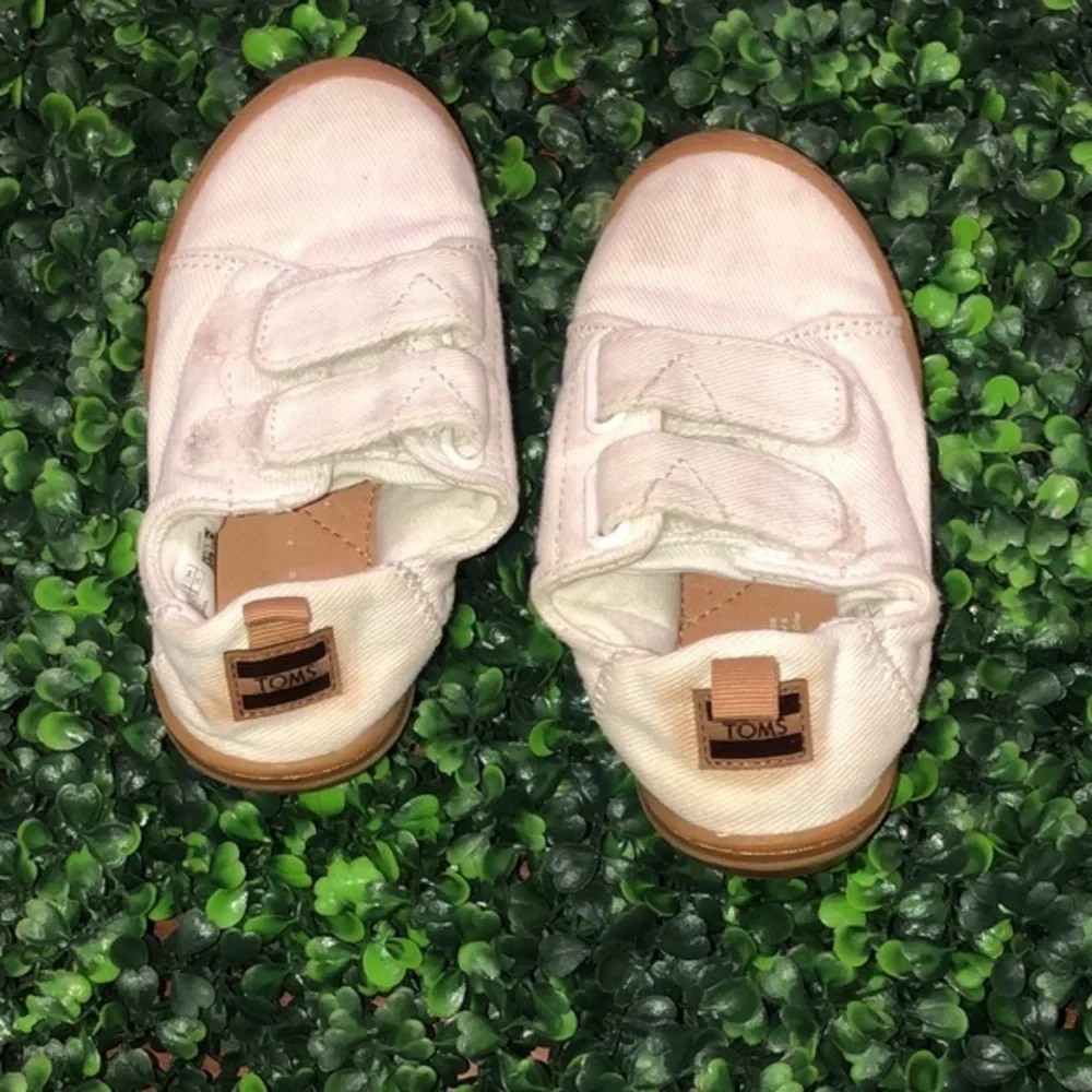 Toms white and tan Velcro shoes